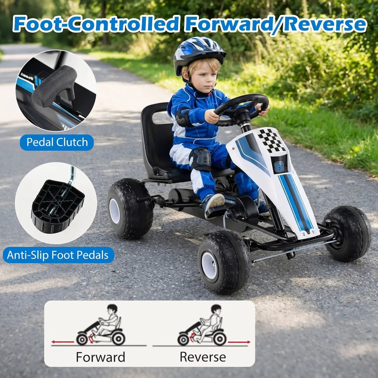 4-Wheel Ride On Toy Pedal Go Kart for Kids with Steering Wheel and Safe Handbrake by DirectDeals