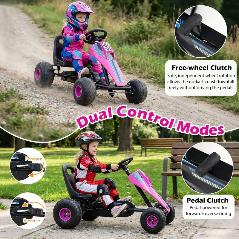 4-Wheel Ride On Toy Pedal Go Kart for Kids with Steering Wheel and Safe Handbrake by DirectDeals