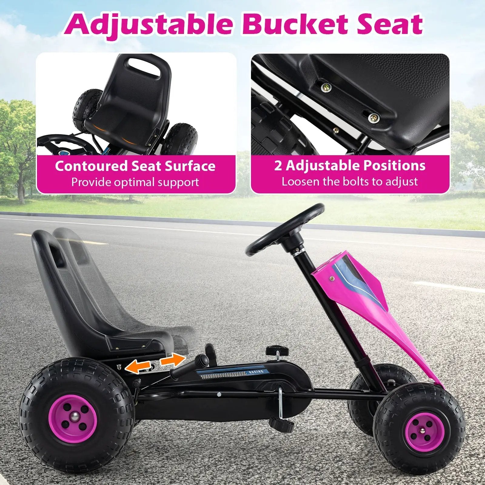 4-Wheel Ride On Toy Pedal Go Kart for Kids with Steering Wheel and Safe Handbrake by DirectDeals
