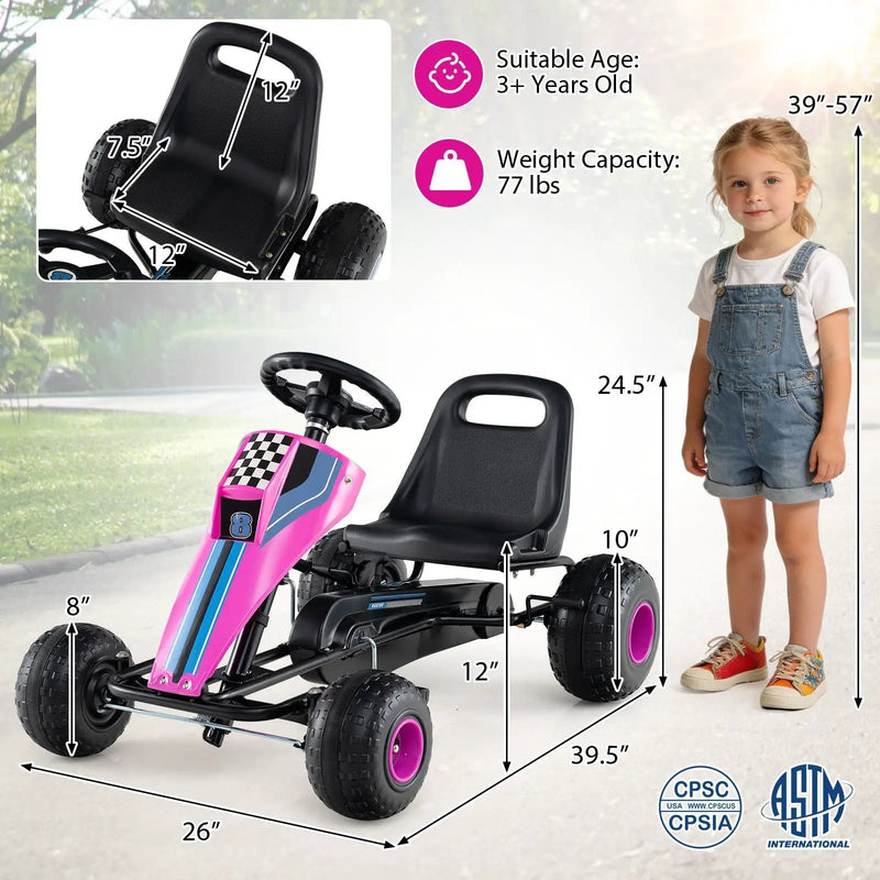 4-Wheel Ride On Toy Pedal Go Kart for Kids with Steering Wheel and Safe Handbrake by DirectDeals