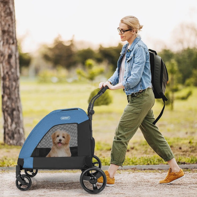 4 Wheels Extra Large Dog Stroller Foldable Pet Stroller with Dual Entry by DirectDeals