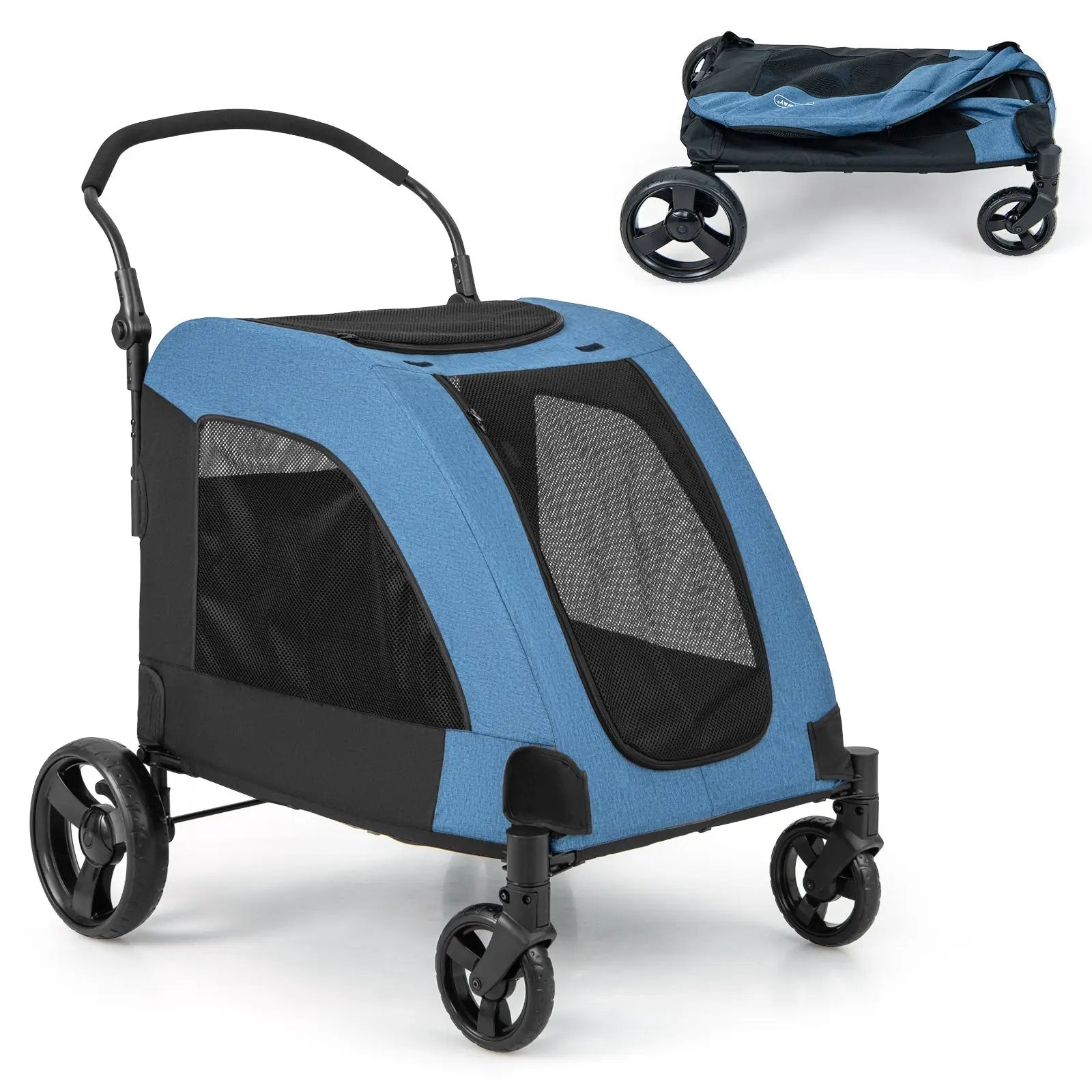 4 Wheels Extra Large Dog Stroller Foldable Pet Stroller with Dual Entry by DirectDeals