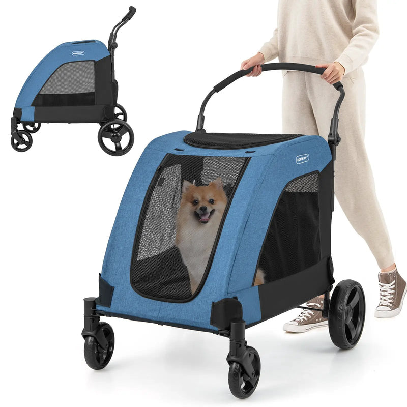 4 Wheels Extra Large Dog Stroller Foldable Pet Stroller with Dual Entry by DirectDeals