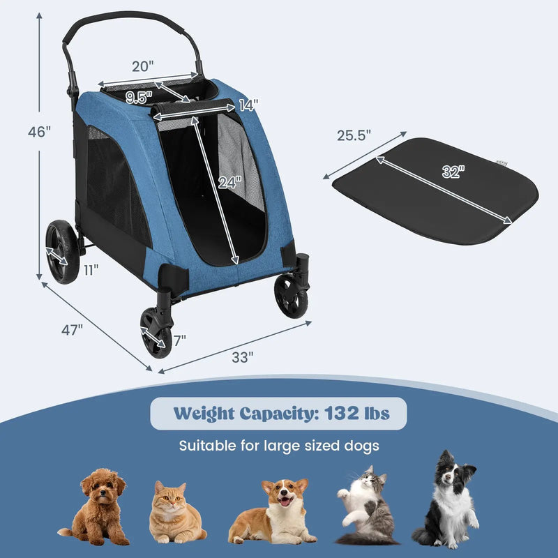 4 Wheels Extra Large Dog Stroller Foldable Pet Stroller with Dual Entry by DirectDeals