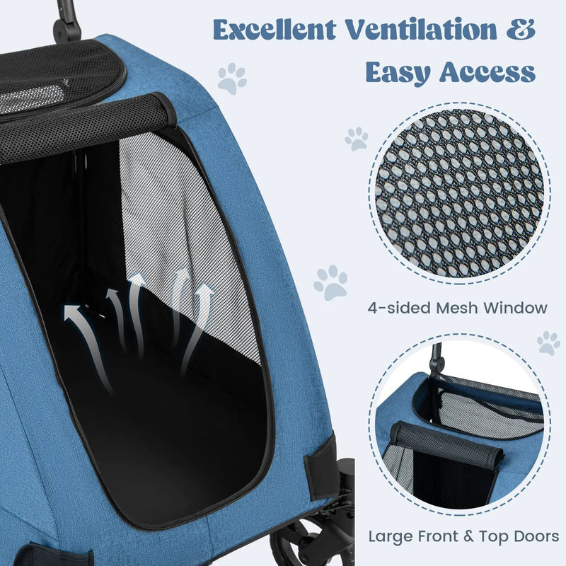 4 Wheels Extra Large Dog Stroller Foldable Pet Stroller with Dual Entry by DirectDeals