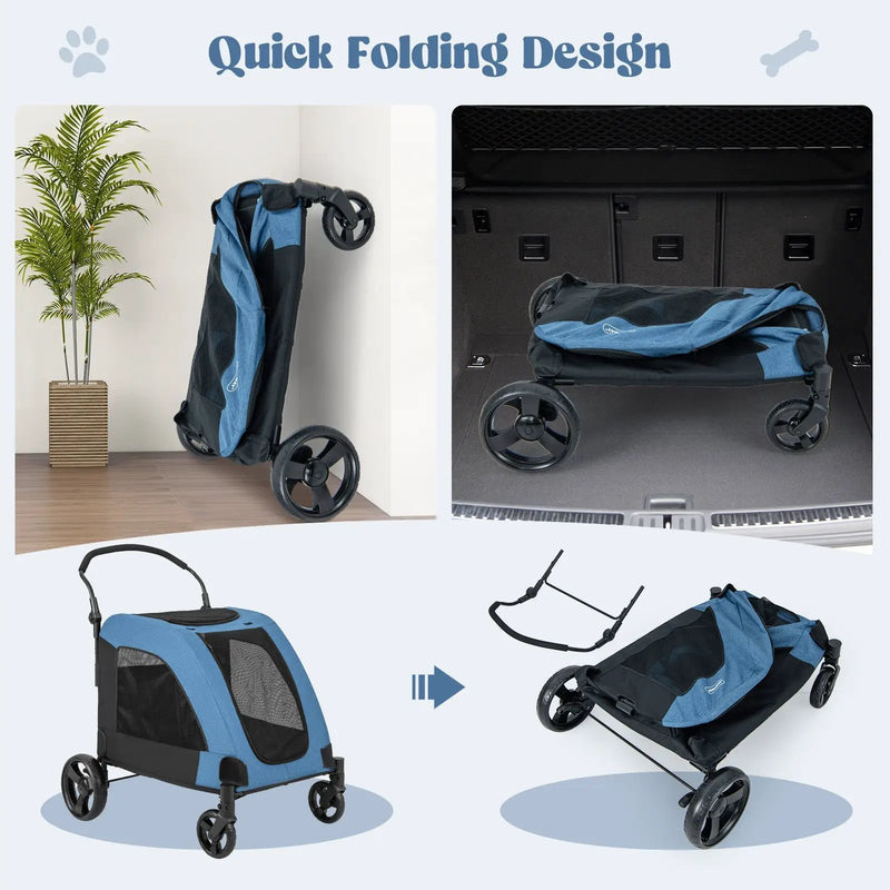 4 Wheels Extra Large Dog Stroller Foldable Pet Stroller with Dual Entry by DirectDeals