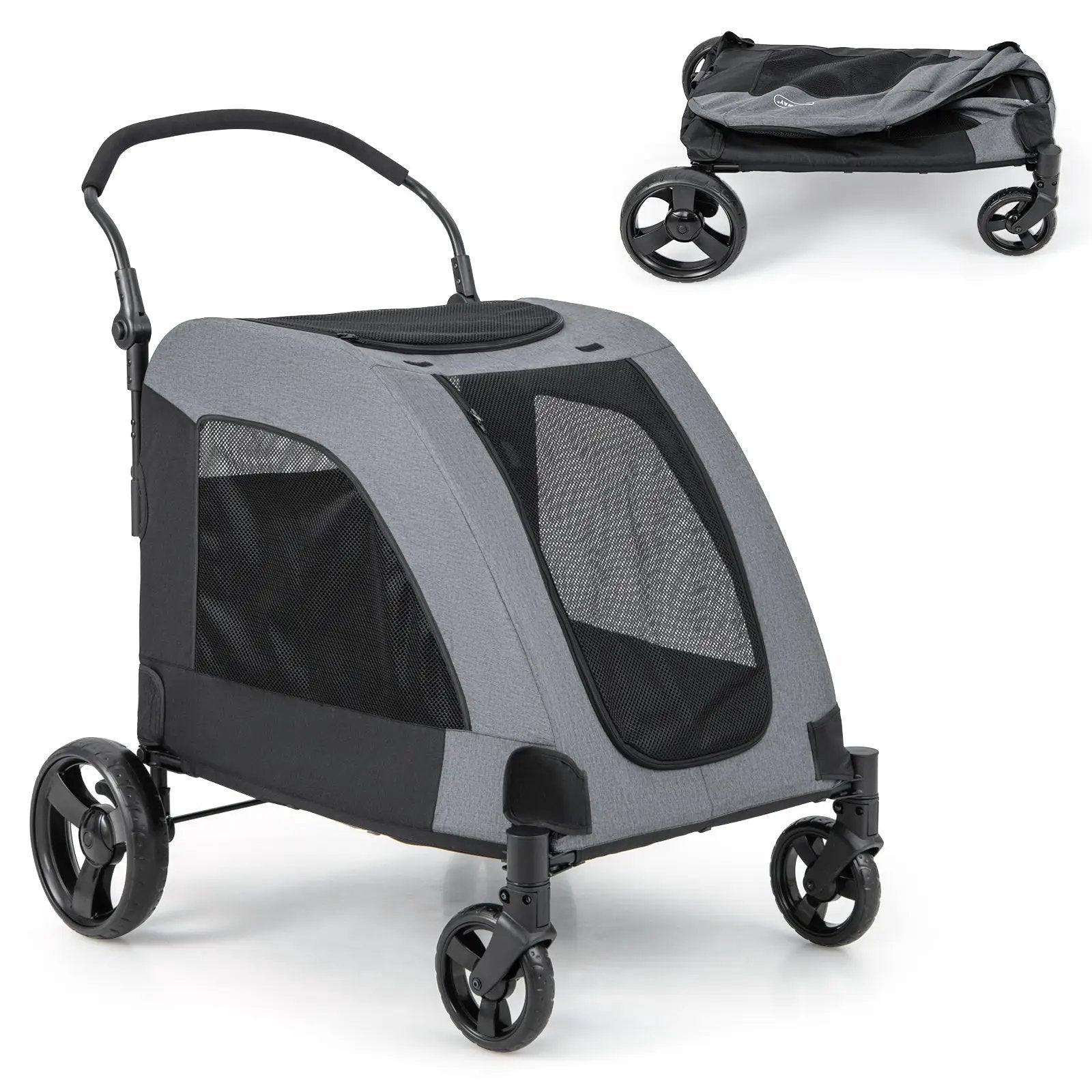 4 Wheels Extra Large Dog Stroller Foldable Pet Stroller with Dual Entry by DirectDeals