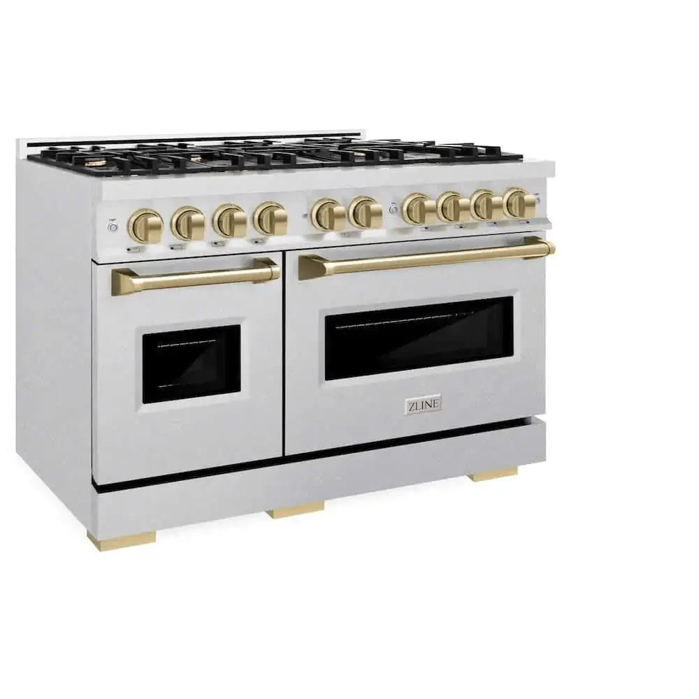 ZLINE 48" Dual Fuel Range, Gas Cooktop, Electric Convection Oven DuraSnow® Stainless Steel, Champagne Bronze CDRSZ-48-CB by Farmhouse Kitchen and Bath