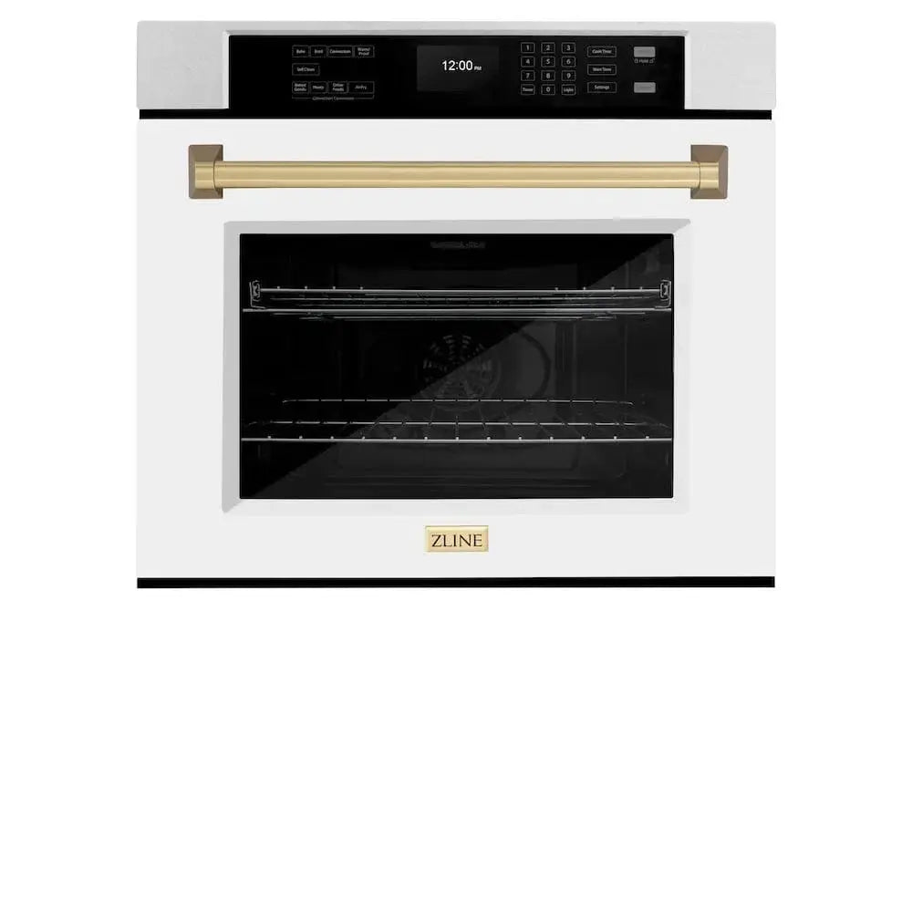 ZLINE 30"Professional True Convection Single Wall Oven, Air Fry, Self Clean, DuraSnow® White Matte, Champagne Bronze WASSZ-WM-30-CB by Farmhouse Kitchen and Bath