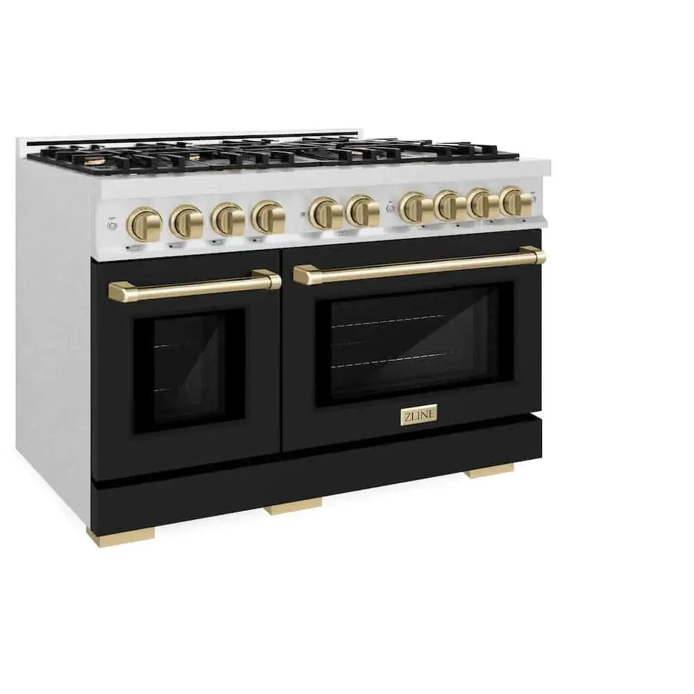 ZLINE 48" Select Dual Fuel Range Gas Cooktop Electric Convection Oven DuraSnow® Stainless Steel Black Matte Door Champagne Bronze HDRSZ-BLM-48-CB by Farmhouse Kitchen and Bath