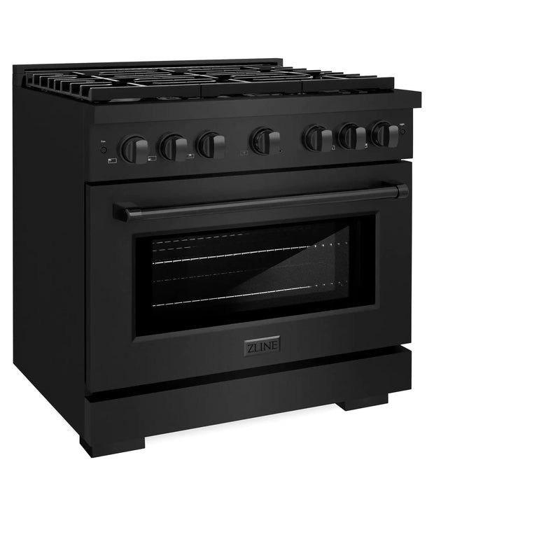 ZLINE 36"Paramount Dual Fuel Range Black Stainless Steel, Brass Burners SDRB-BR-36 by Farmhouse Kitchen and Bath