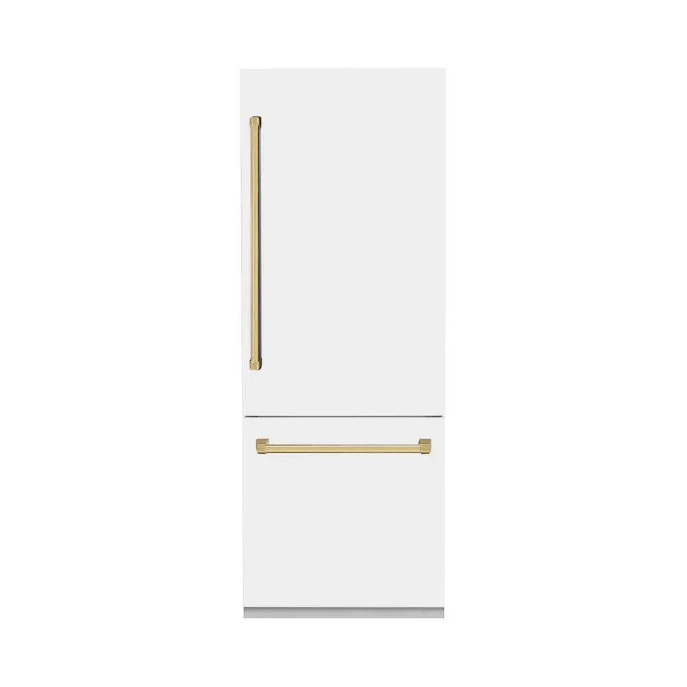 ZLINE Autograph Edition French Door Refrigerator, Internal Water, Ice Dispenser, White Matte, Champagne Bronze Accents RBIVZ-WM by Farmhouse Kitchen and Bath