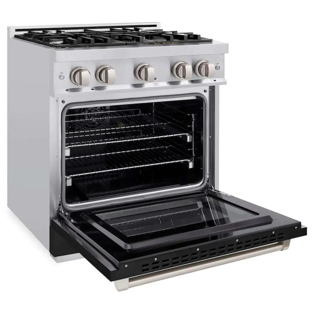 ZLINE 30" Select Dual Fuel Range Gas Cooktop Electric Convection Oven Stainless Steel Black Matte Door HDR-BLM-30 by Farmhouse Kitchen and Bath