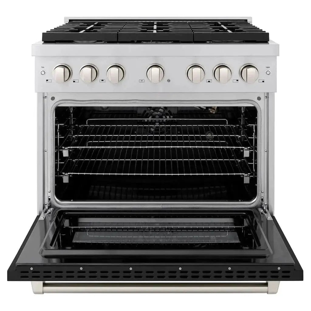 ZLINE 36" Gas Range, Convection Gas Oven, Stainless Steel,Matte Black SGR-BLM-36 by Farmhouse Kitchen and Bath
