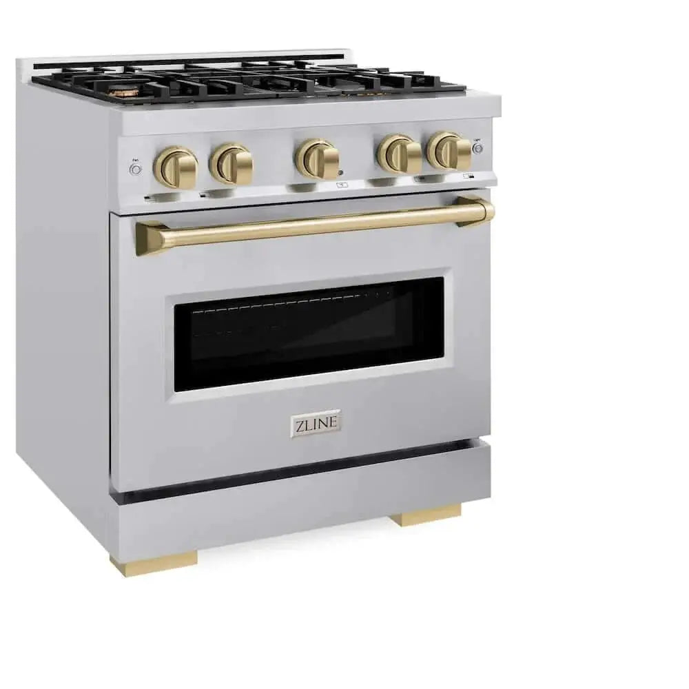 ZLINE 30" Dual Fuel Range, Gas Cooktop, Electric Convection Oven Stainless Steel, Champagne Bronze CDRZ-30-CB by Farmhouse Kitchen and Bath