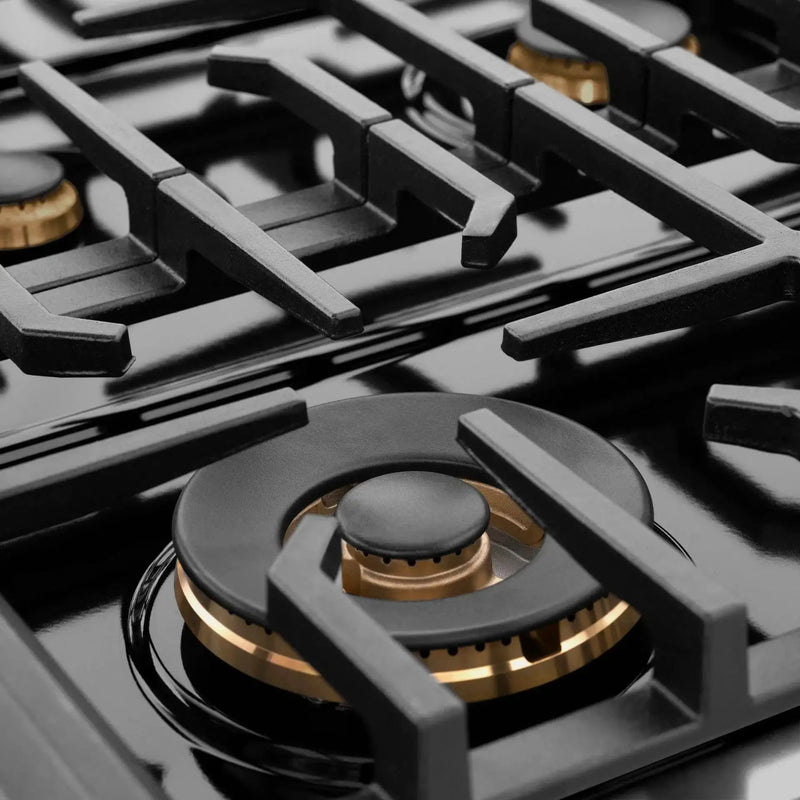 ZLINE 48" Paramount Gas Rangetop Black Stainless Steel Brass Burners SRTB-BR-48 by Farmhouse Kitchen and Bath