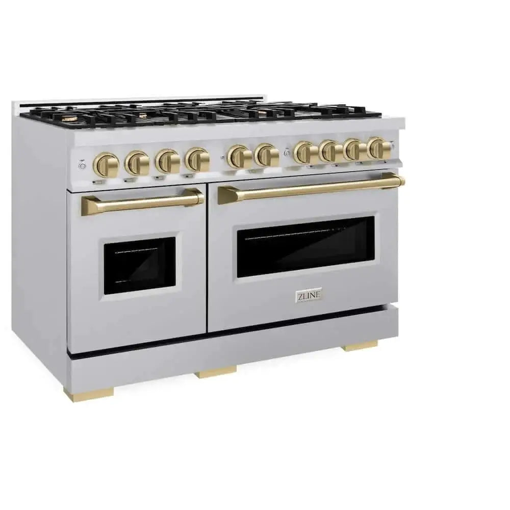 ZLINE 48" Dual Fuel Range, Gas Cooktop, Electric Convection Oven Stainless Steel, Champagne Bronze CDRZ-48-CB by Farmhouse Kitchen and Bath