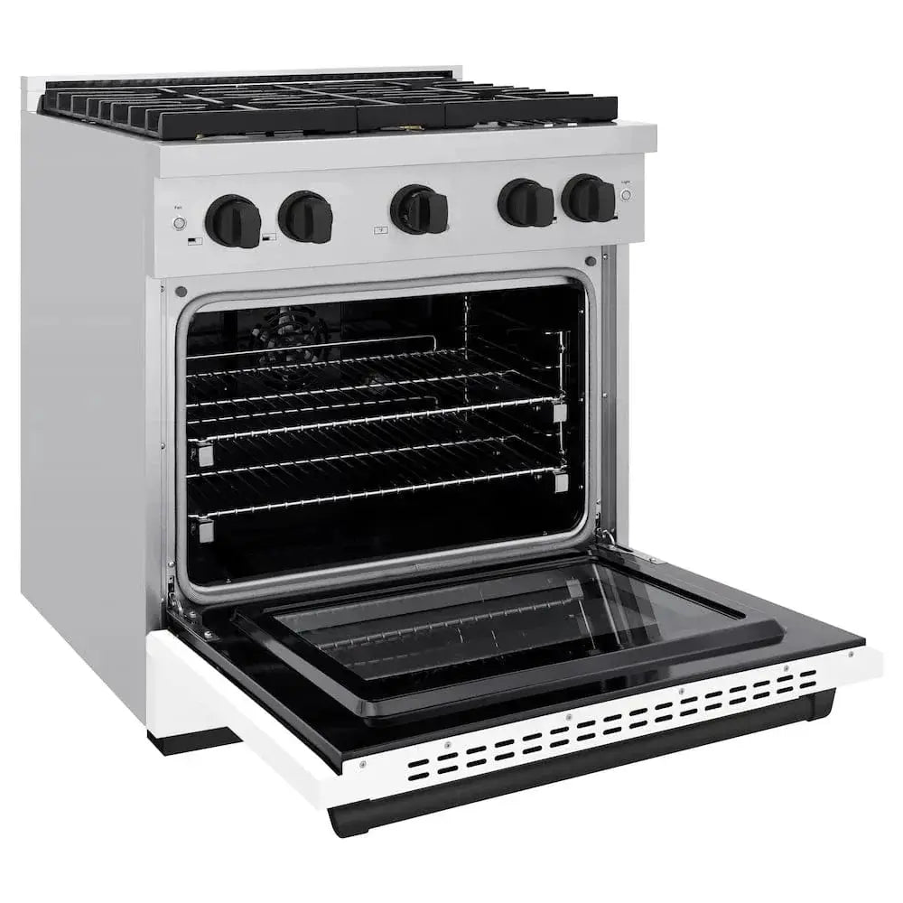 ZLINE 30"Paramount Dual Fuel Range White Matte Matte Black SDRZ-WM-30-MB by Farmhouse Kitchen and Bath