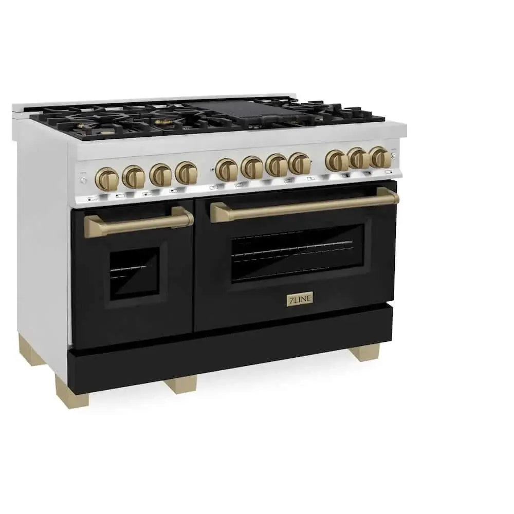 ZLINE 48" Autograph Dual Fuel Range, Black, Bronze, RAZ-BLM-48-CB by Farmhouse Kitchen and Bath