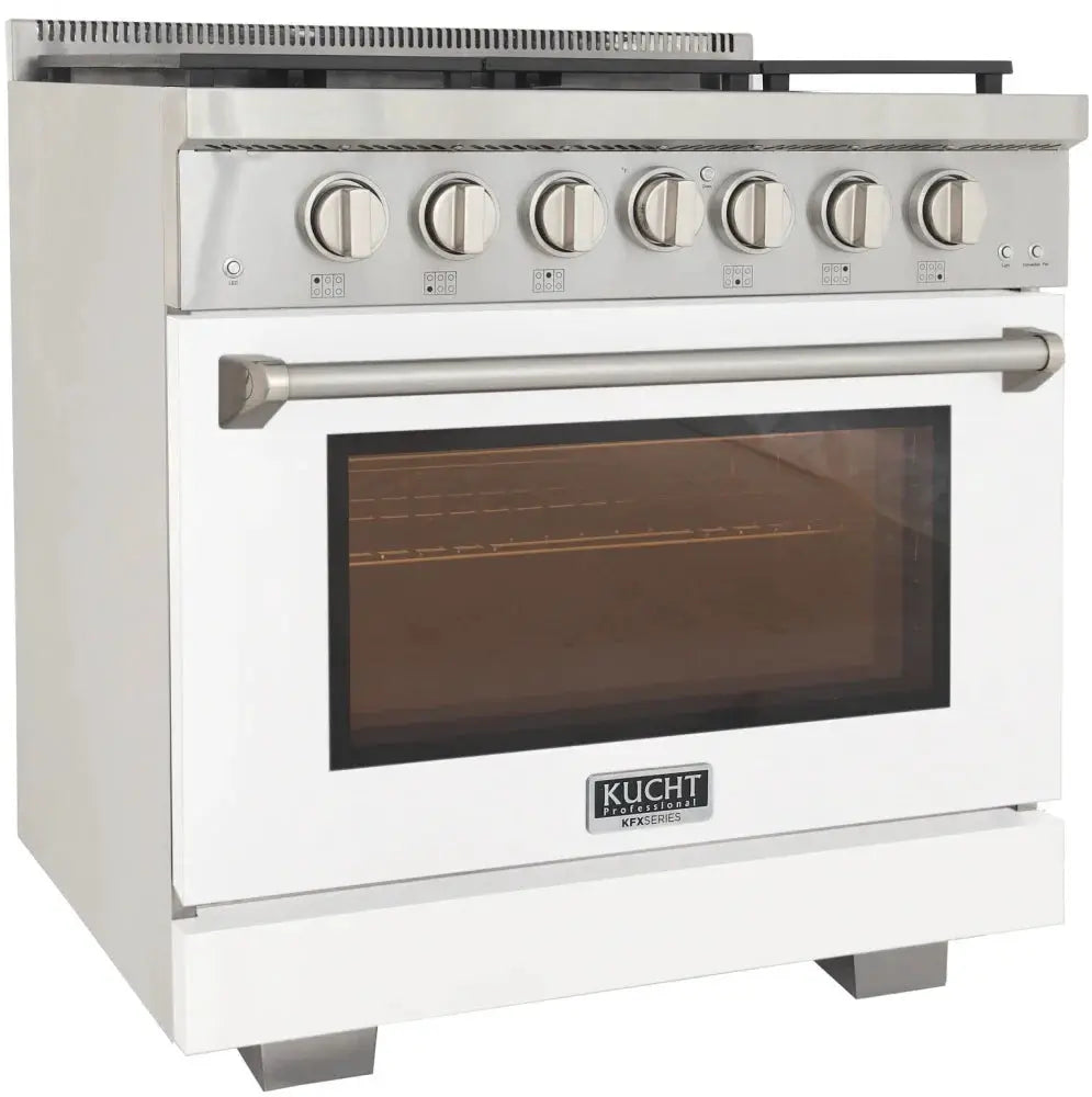 Kucht 36" Freestanding Professional Gas Range Liquid Propane KFX3600X/LP-W by Farmhouse Kitchen and Bath