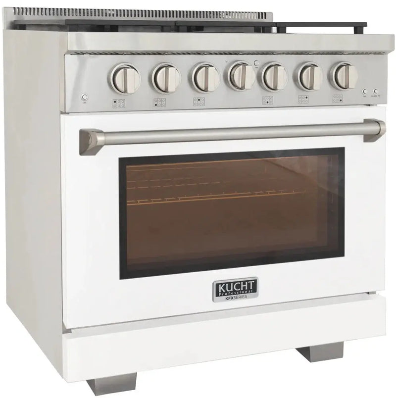 Kucht 36" Freestanding Professional Gas Range Liquid Propane KFX3600X/LP-W by Farmhouse Kitchen and Bath