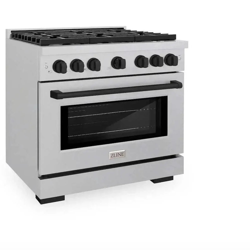 ZLINE 36"Gas Range, Convection Gas Oven, DuraSnow® Matte Black, SGRSZ-36-MB by Farmhouse Kitchen and Bath