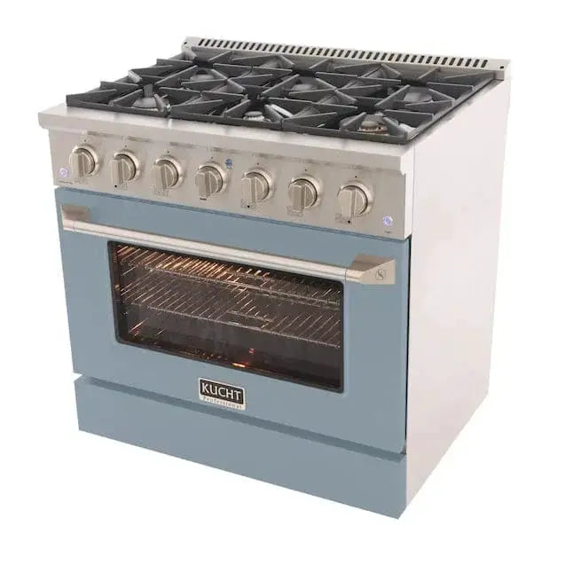 Kucht 36" Gas Range, Stainless Steel with Light Blue Oven Door, KNG361-LB by Farmhouse Kitchen and Bath