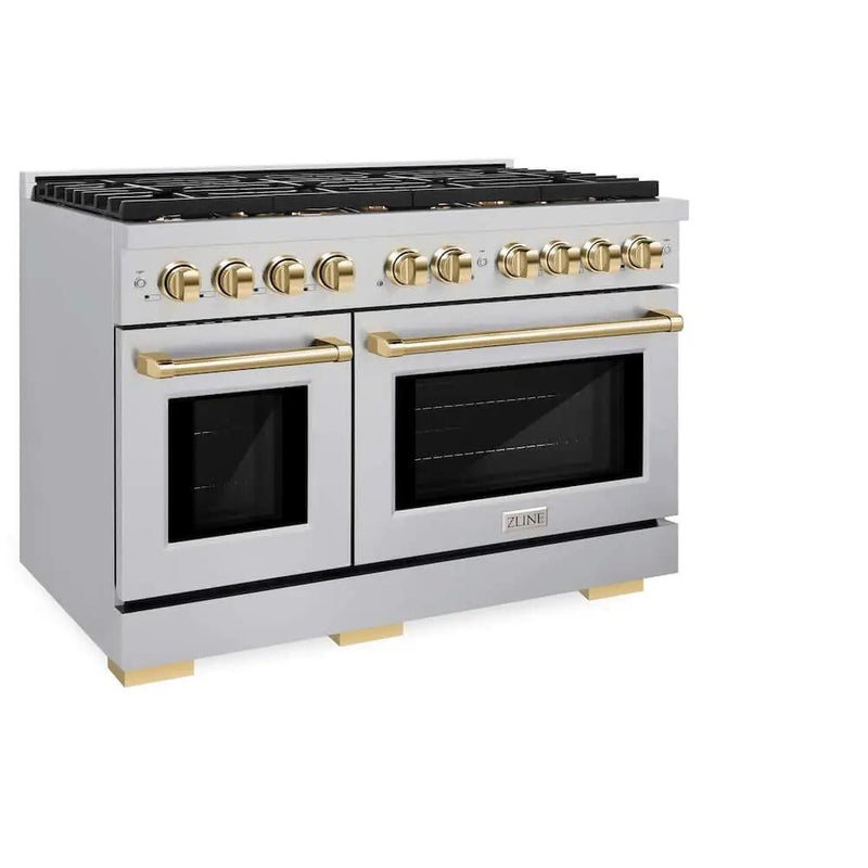 ZLINE 48"Gas Range, Convection Oven Stainless Steel, Gold, SGRZ-48-G by Farmhouse Kitchen and Bath