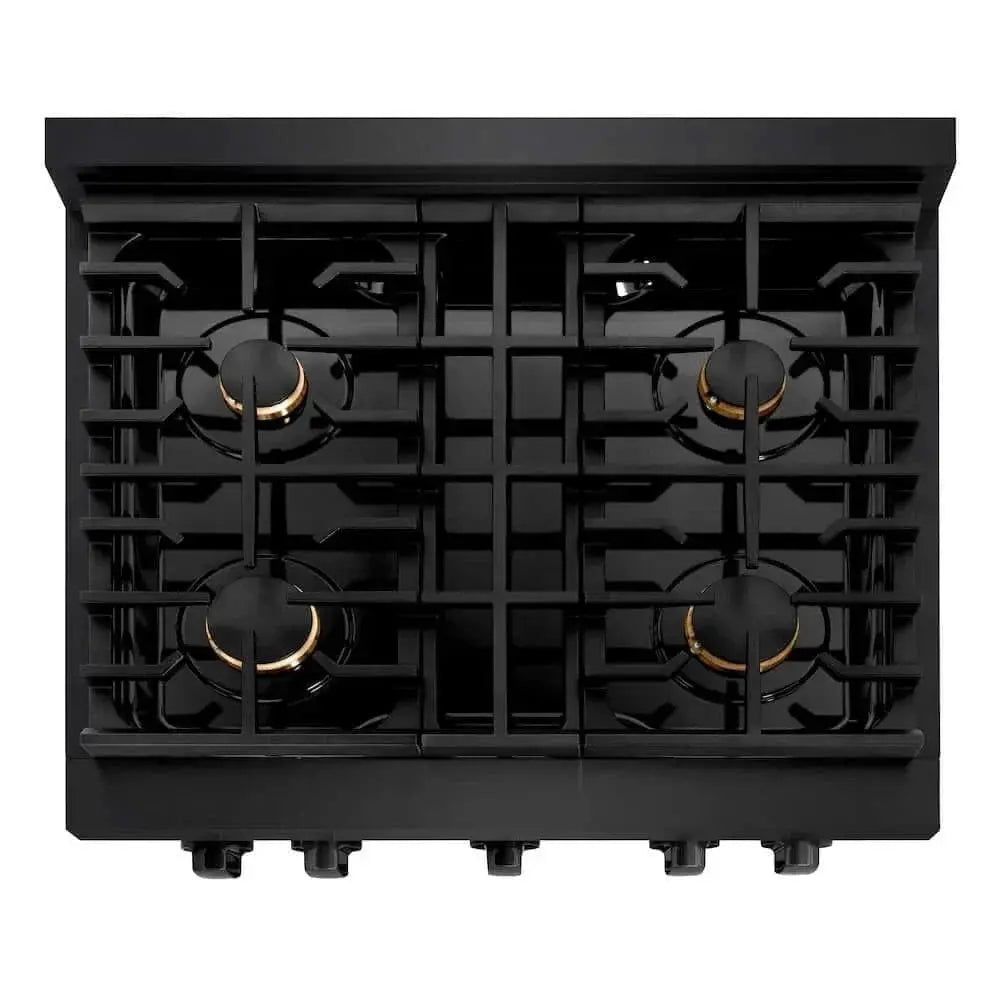 ZLINE 30 in.Gas Range, Convection Gas Oven, Brass Burner, Black Stainless Steel, SGRB-BR-30 by Farmhouse Kitchen and Bath