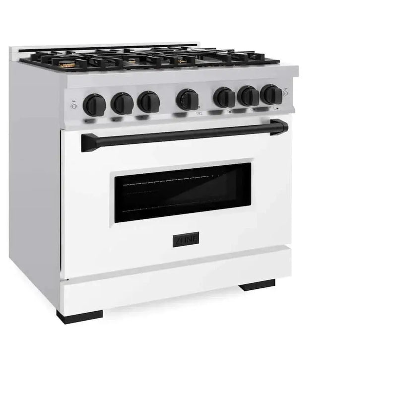 ZLINE 36" Dual Fuel Range, Gas Cooktop, Electric Convection Oven Stainless Steel, Matte White Door Matte Black CDRZ-WM-36-MB by Farmhouse Kitchen and Bath