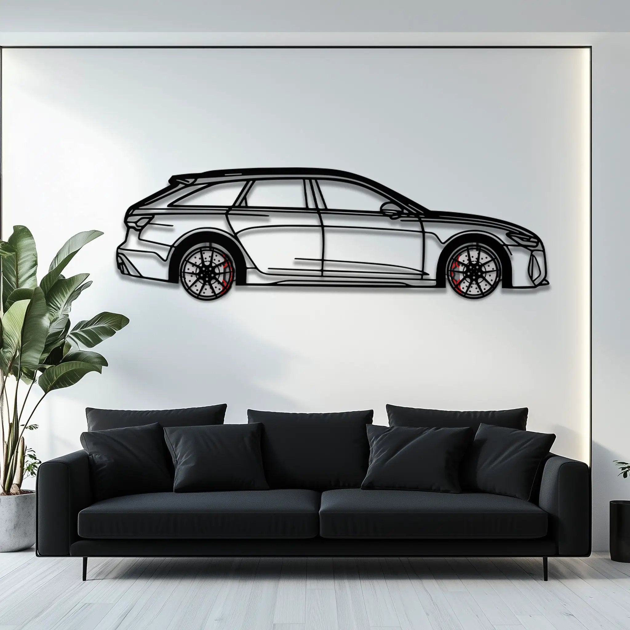Audi RS6 Avant Metal Car Wall Art with Rotating Wheels - Super Wagon Silhouette Decor - Interactive Automotive Wall Art - KAFMEKA098 by Enova Art