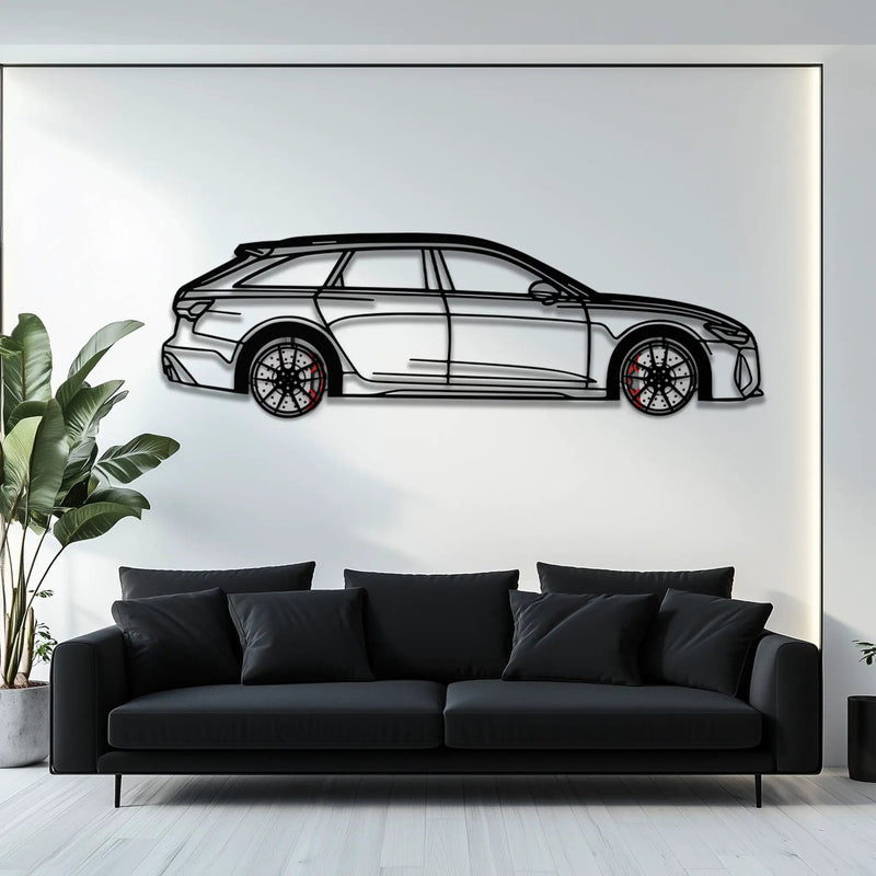 Audi RS6 Avant Metal Car Wall Art with Rotating Wheels - Super Wagon Silhouette Decor - Interactive Automotive Wall Art - KAFMEKA098 by Enova Art