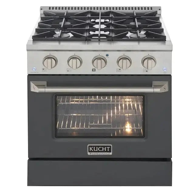 Kucht 30" Gas Range in Stainless Steel with Grey Oven Door, KNG301-GR by Farmhouse Kitchen and Bath