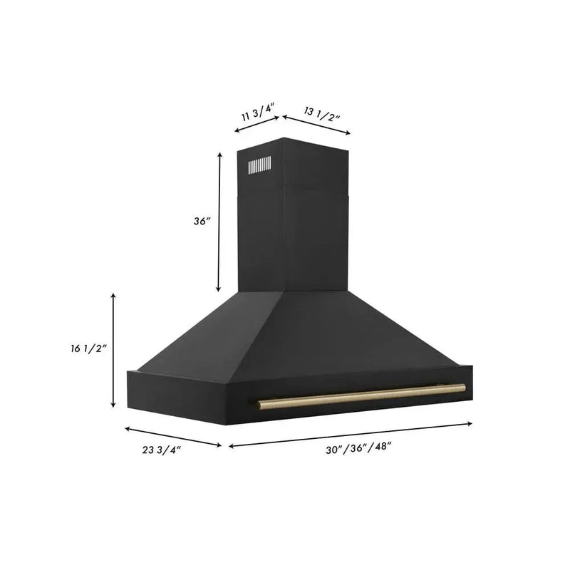 ZLINE 48" Autograph Black Stainless Wall Range Hood, BS655Z-48-CB by Farmhouse Kitchen and Bath