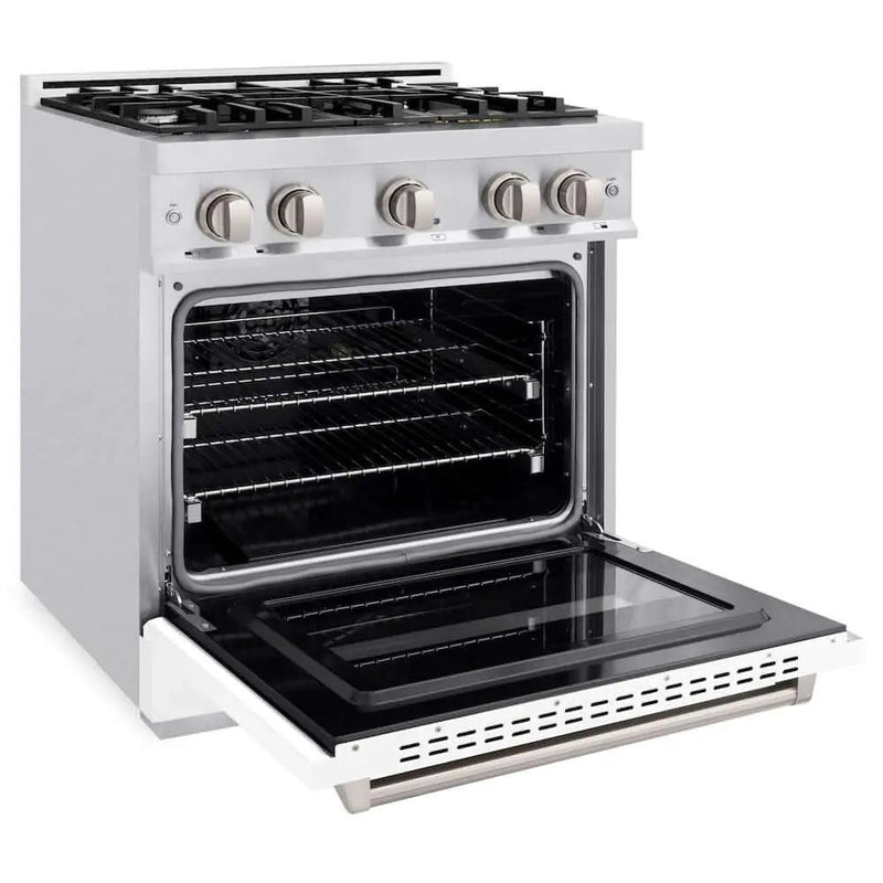 ZLINE 30"Classic Gas Range, Convection Gas Oven, DuraSnow® Stainless Steel, White Matte Door CGRS-WM-30 by Farmhouse Kitchen and Bath