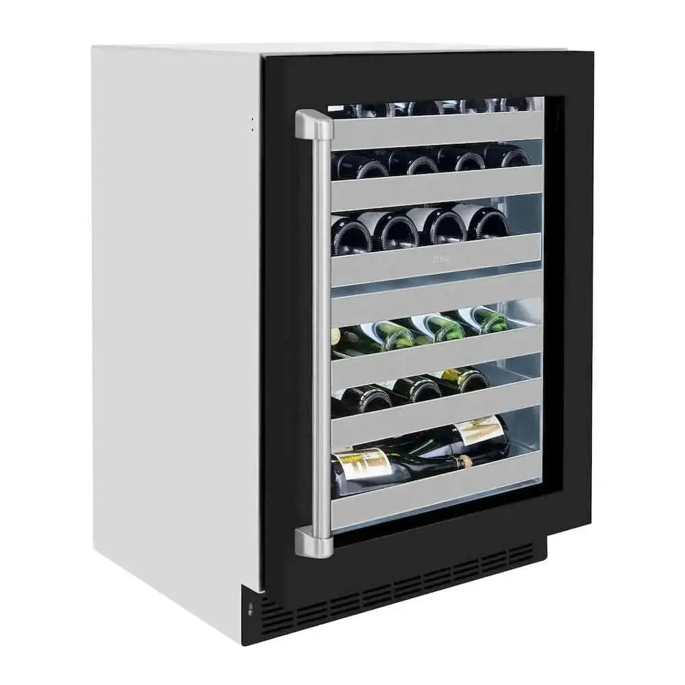 ZLINE 24" Touchstone Dual Zone 44 Bottle Wine Cooler Black Matte Glass Door RWDO-BLM-24 by Farmhouse Kitchen and Bath