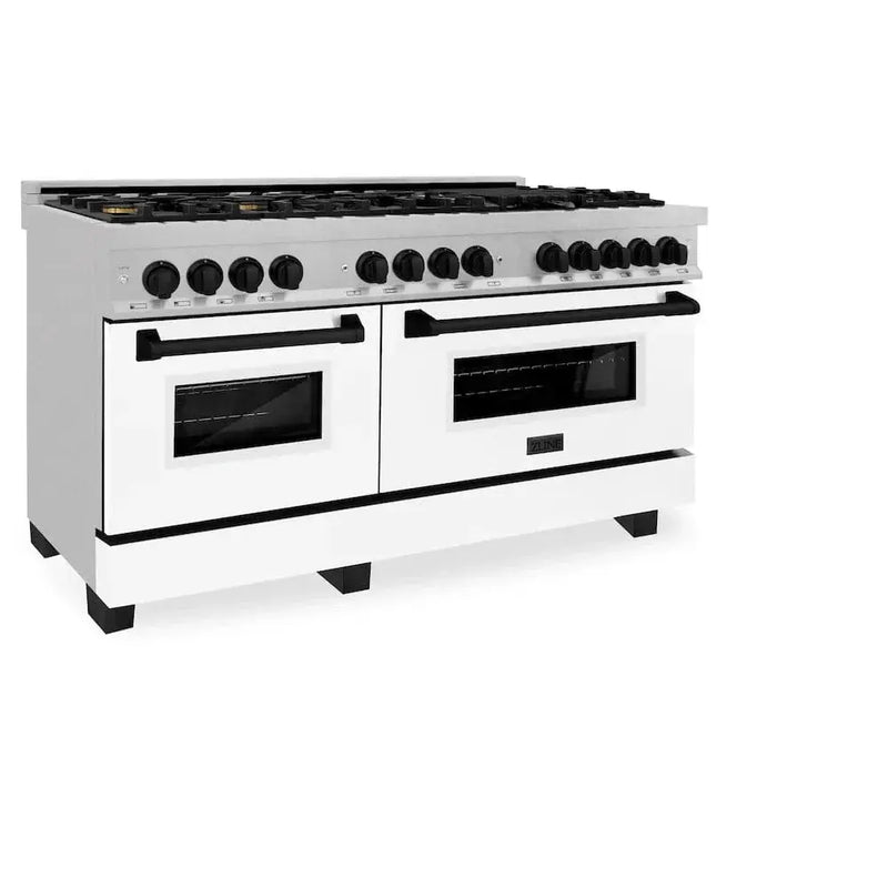 ZLINE 60"Autograph Range Dual Fuel, DuraSnow, White Door,RASZ-WM-60-MB by Farmhouse Kitchen and Bath