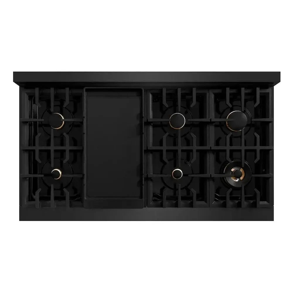 ZLINE 48" Dual Fuel Range, Gas Cooktop, Electric Convection Oven Black Stainless Steel Brass Burners, CDRB-BR-48 by Farmhouse Kitchen and Bath