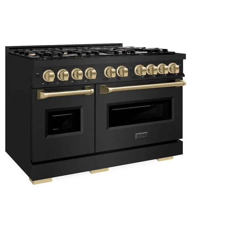 ZLINE 48" Dual Fuel Range, Gas Cooktop, Electric Convection Oven Black Stainless Steel, Champagne Bronze CDRBZ-48-CB by Farmhouse Kitchen and Bath