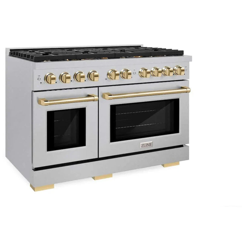 ZLINE 48"Gas Range, Convection Gas Oven, DuraSnow® Gold, SGRSZ-48-G by Farmhouse Kitchen and Bath