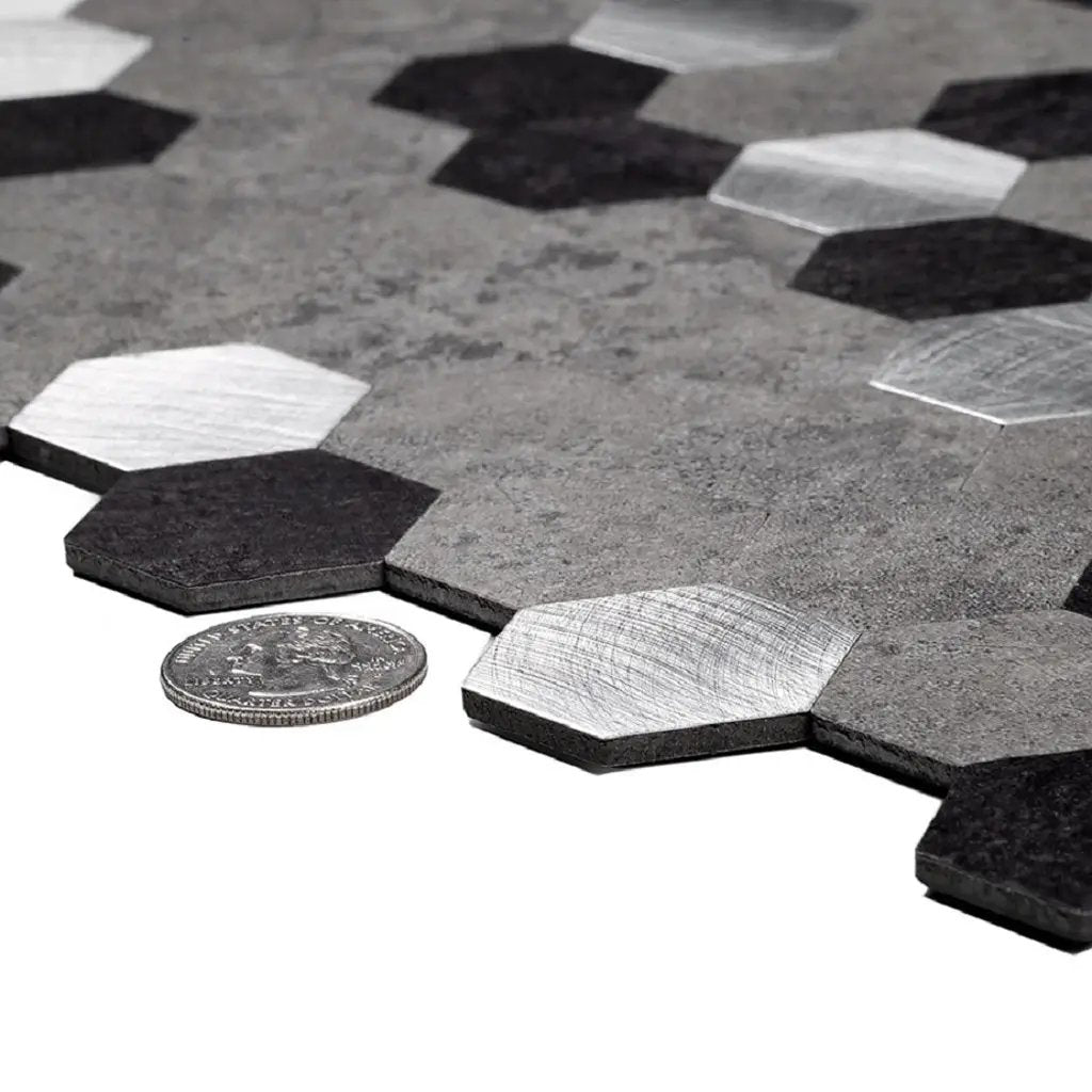 Silver 11x11 Honed Hexagon PVC Peel & Stick Tile (10 pack, 8.79 sq ft/case) by Apollo Tile