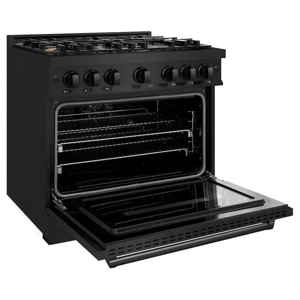 ZLINE 36" Dual Fuel Range, Gas Cooktop, Electric Convection Oven Black Stainless Steel Brass Burners, CDRB-BR-36 by Farmhouse Kitchen and Bath