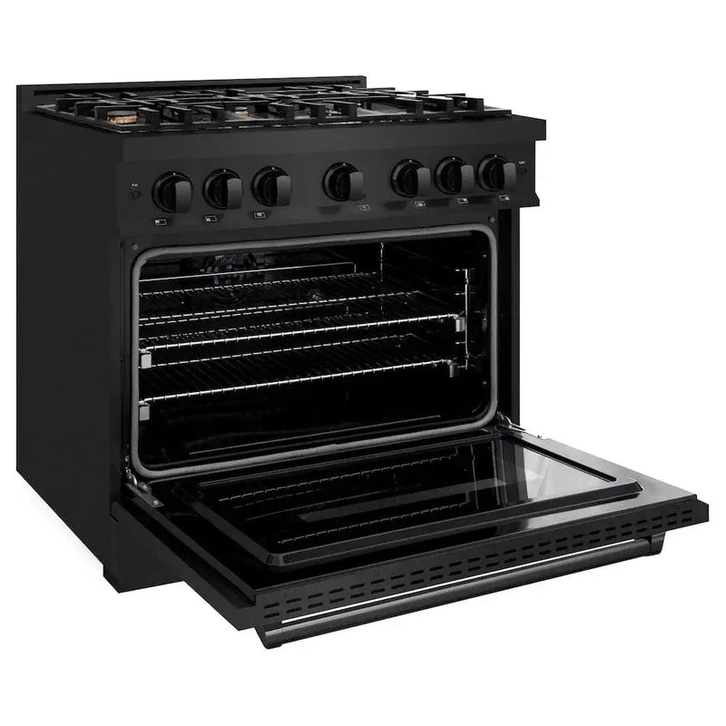ZLINE 36" Dual Fuel Range, Gas Cooktop, Electric Convection Oven Black Stainless Steel Brass Burners, CDRB-BR-36 by Farmhouse Kitchen and Bath