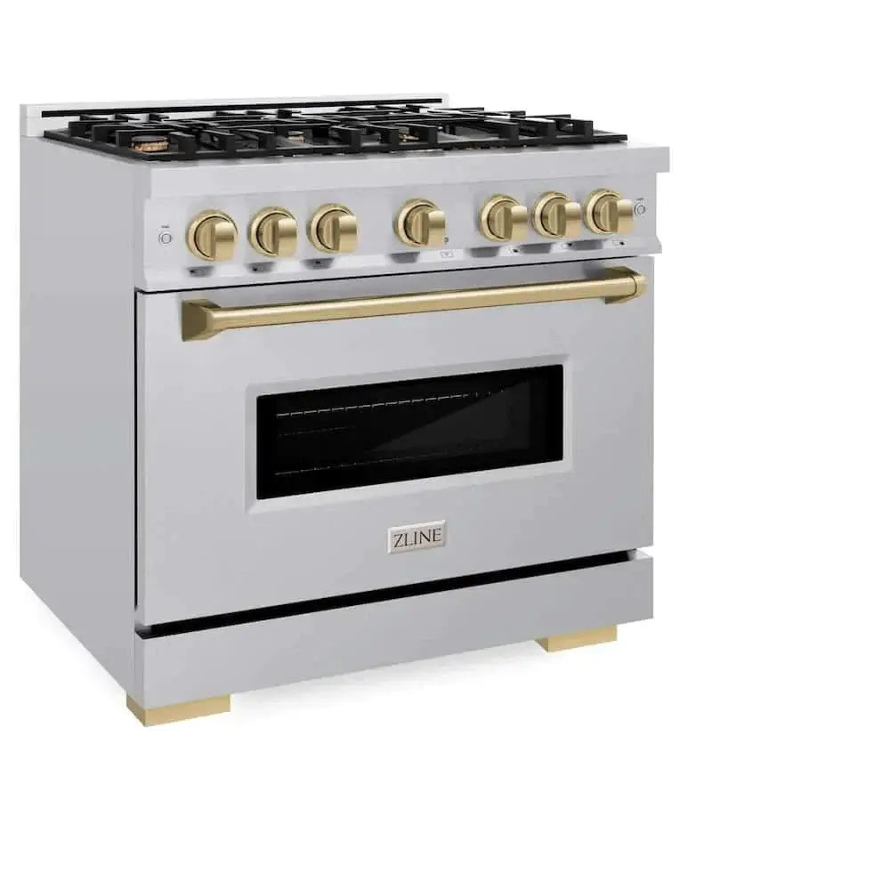 ZLINE 36" Dual Fuel Range, Gas Cooktop, Electric Convection Oven Stainless Steel, Champagne Bronze CDRZ-36-CB by Farmhouse Kitchen and Bath