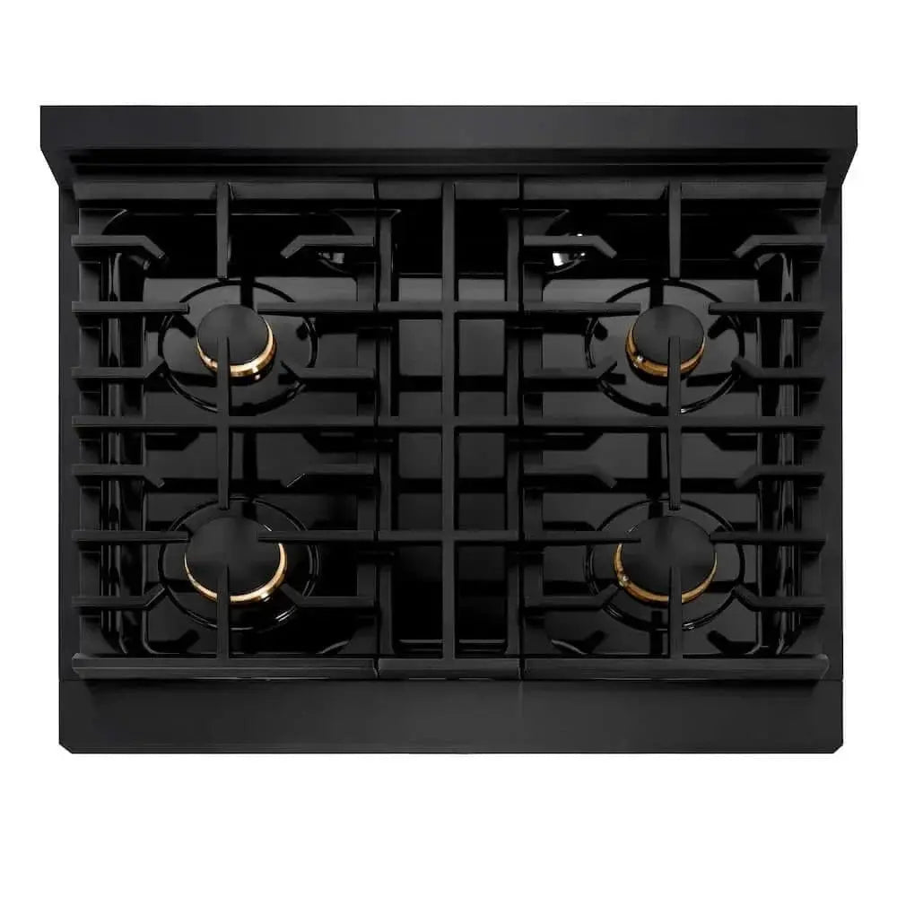 ZLINE 30"Gas Range, Convection Gas Oven, Black, Gold, SGRBZ-30-G by Farmhouse Kitchen and Bath