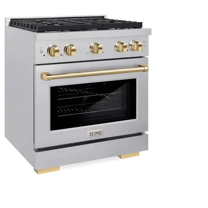 ZLINE 30"Gas Range, Convection Gas Oven , DuraSnow® Gold, SGRSZ-30-G by Farmhouse Kitchen and Bath