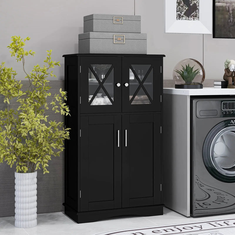 4 Doors Freeestanding Bathroom Floor Cabinet with Adjustable Shelves by DirectDeals