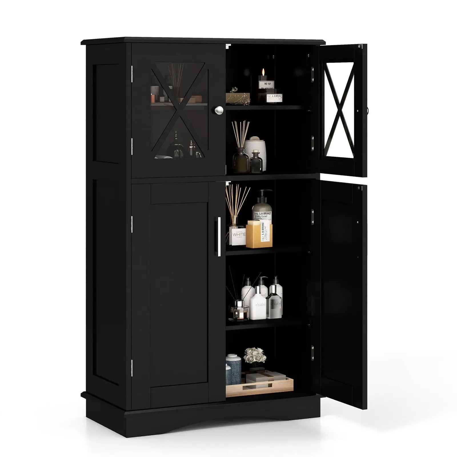 4 Doors Freeestanding Bathroom Floor Cabinet with Adjustable Shelves by DirectDeals