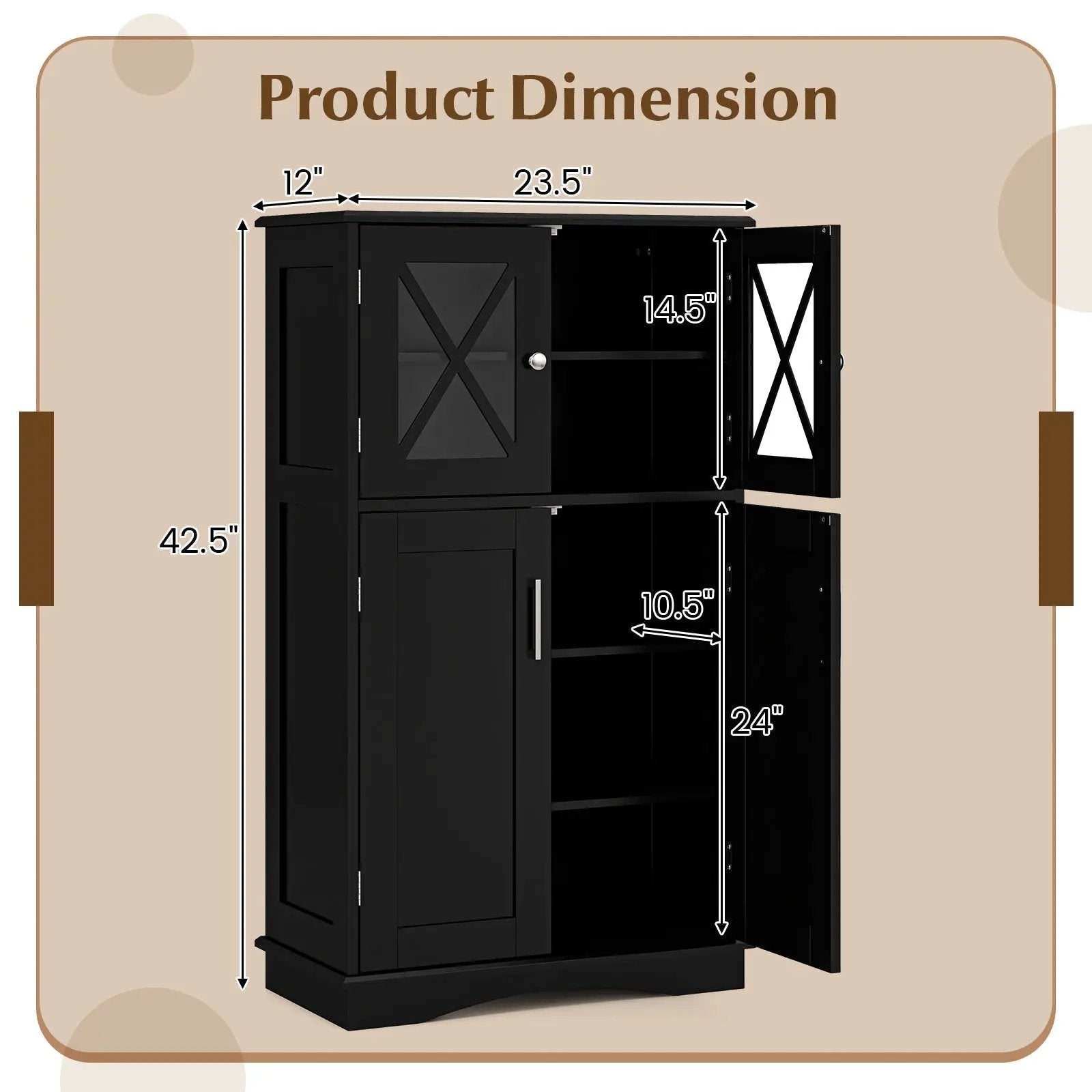 4 Doors Freeestanding Bathroom Floor Cabinet with Adjustable Shelves by DirectDeals