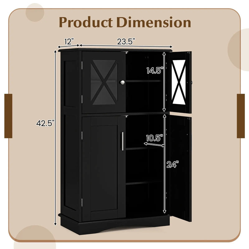 4 Doors Freeestanding Bathroom Floor Cabinet with Adjustable Shelves by DirectDeals